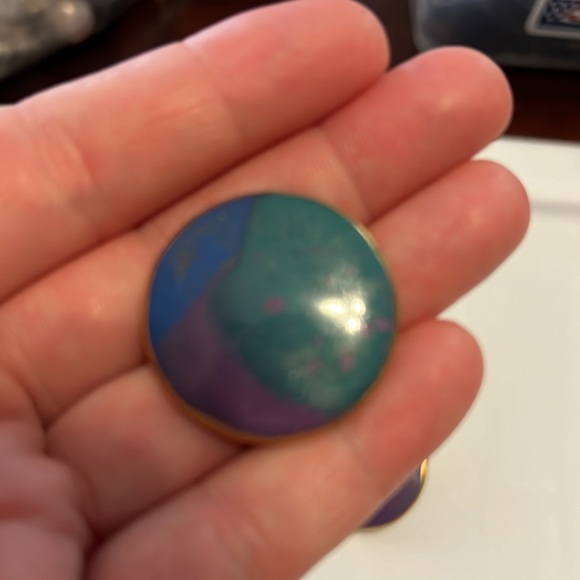 Vintage Earrings green purple blue gold trim - Picture 5 of 6